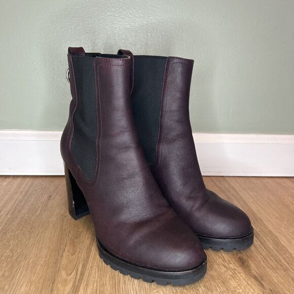 Paige Women's 7.5 Natasha Chelsea Ankle Bootie Chunky Leather Boot Burgundy - Picture 1 of 8